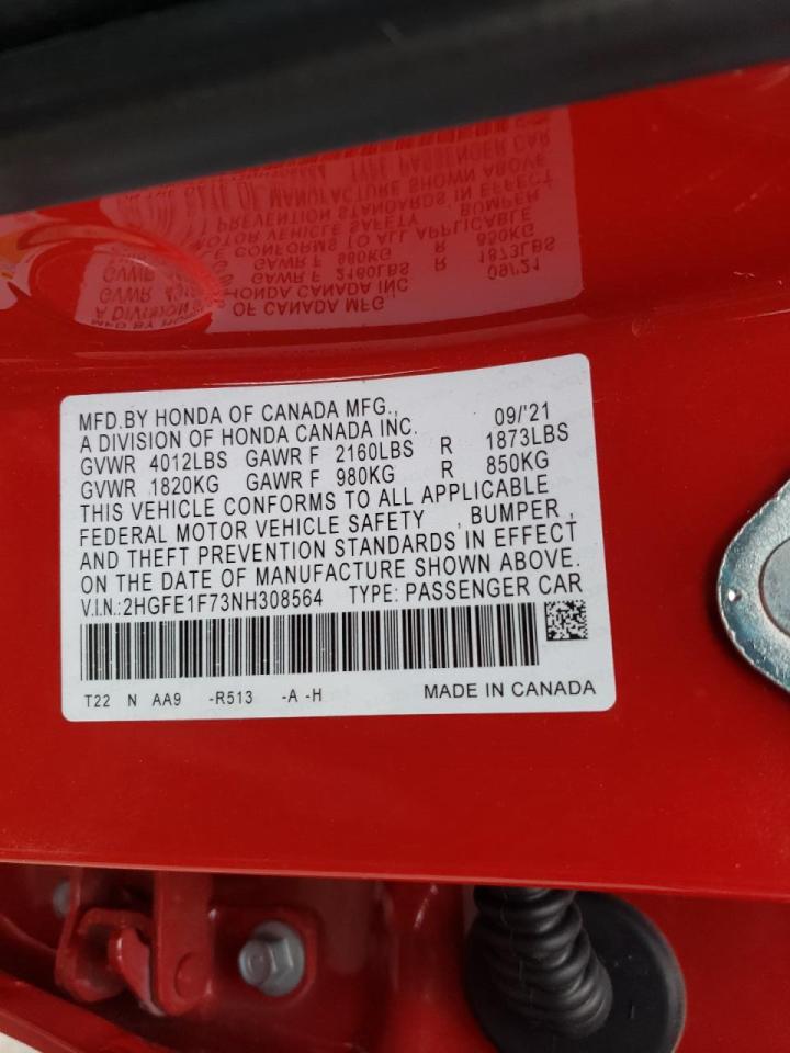 Photo 10 from auction – 2022 HONDA CIVIC EX with VIN 2HGFE1F73NH308564
