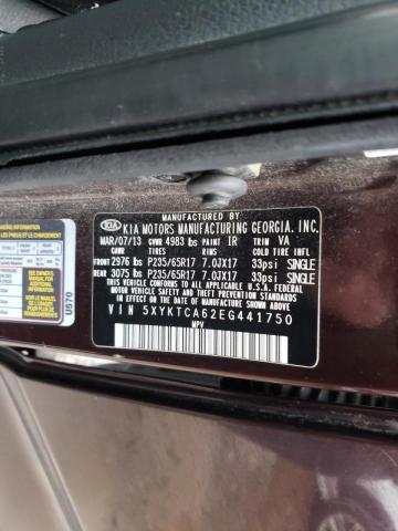 Photo 10 from auction – 2014 KIA SORENTO LX with VIN 5XYKTCA62EG441750