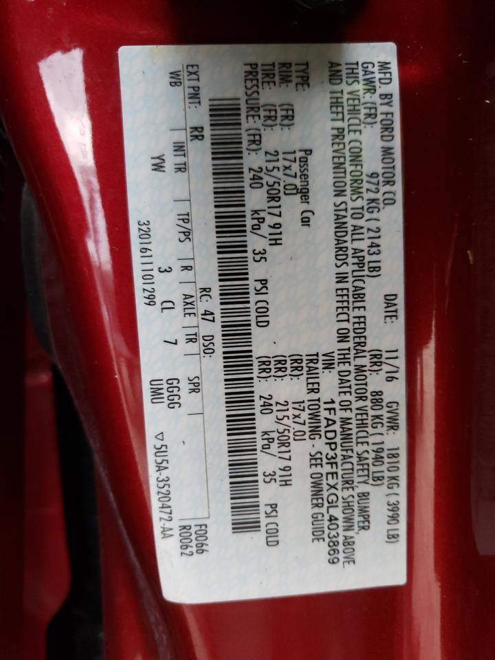 Photo 10 from auction – 2016 FORD FOCUS SE with VIN 1FADP3FEXGL403869