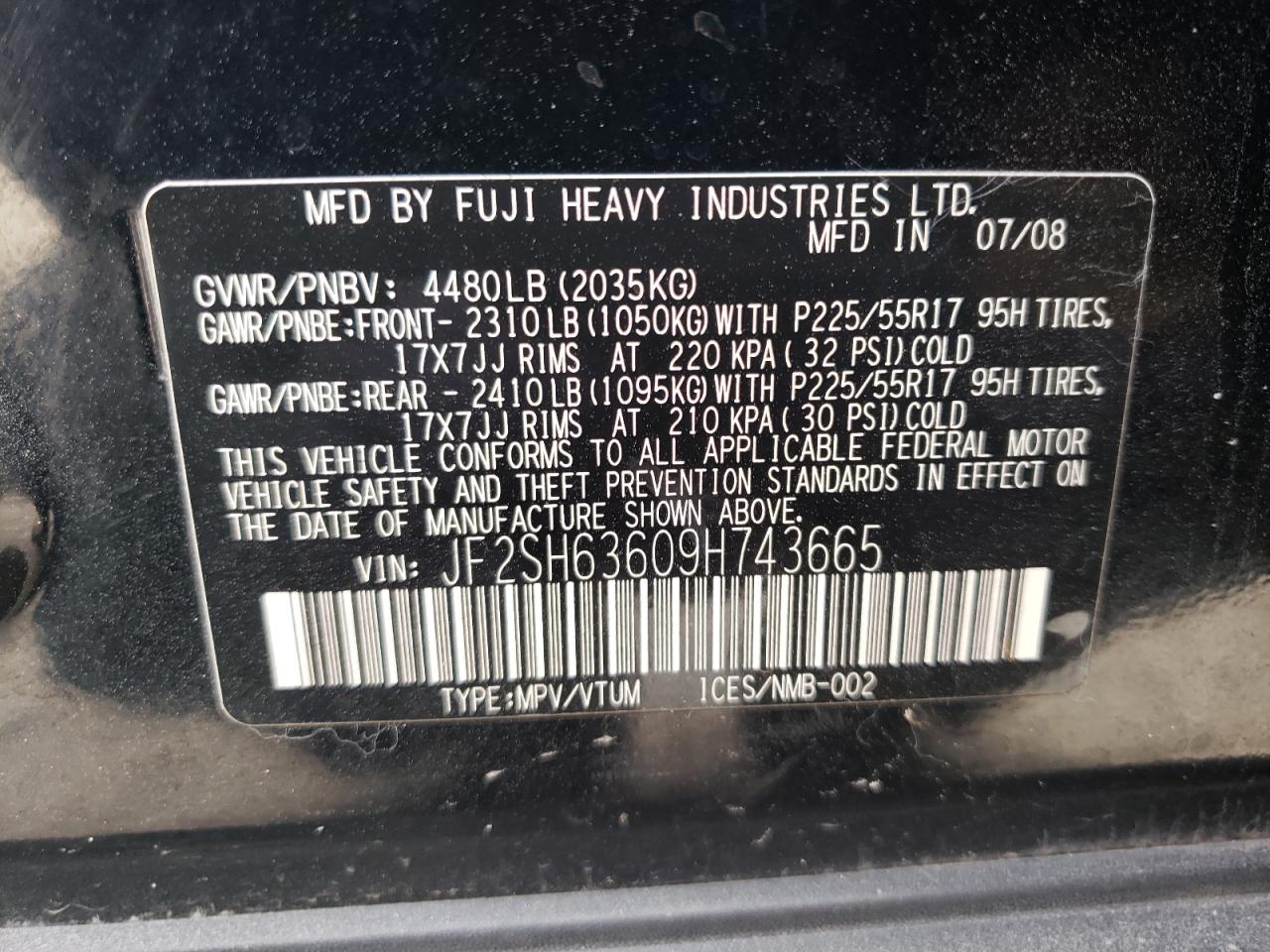 Photo 10 from auction – 2009 SUBARU FORESTER 2 with VIN JF2SH63609H743665