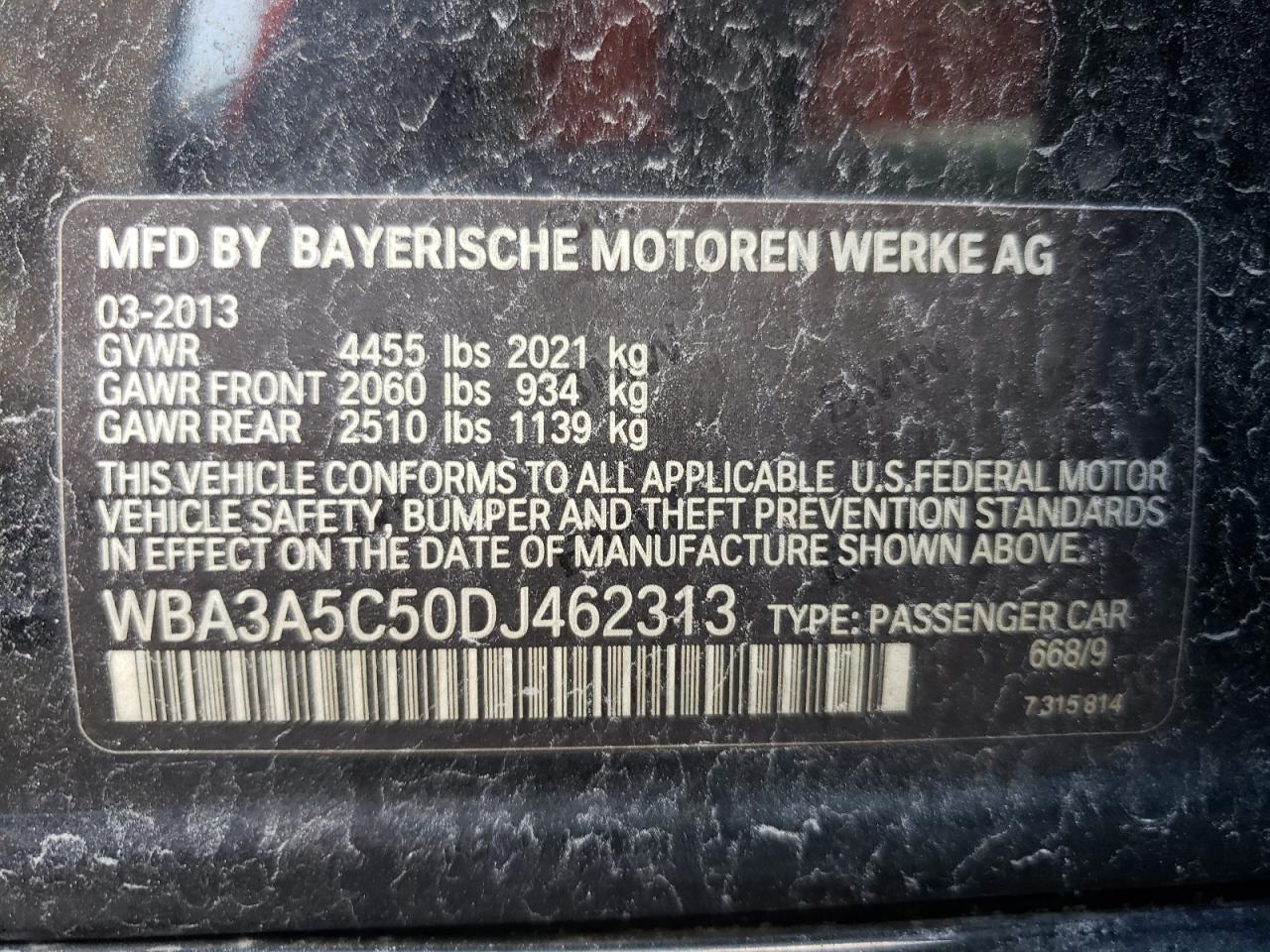 Photo 10 from auction – 2013 BMW 328 I with VIN WBA3A5C50DJ462313