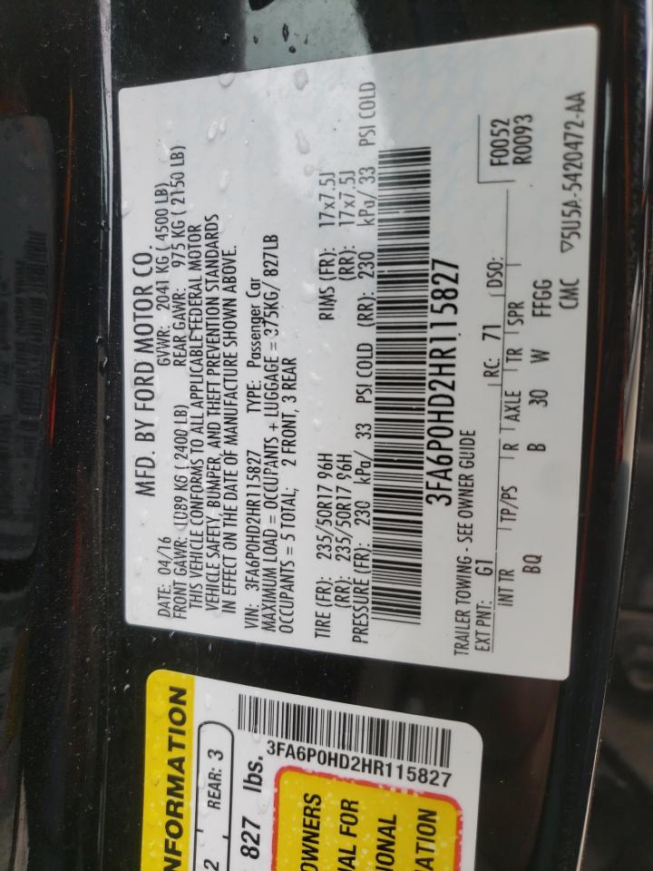 Photo 10 from auction – 2017 FORD FUSION SE with VIN 3FA6P0HD2HR115827