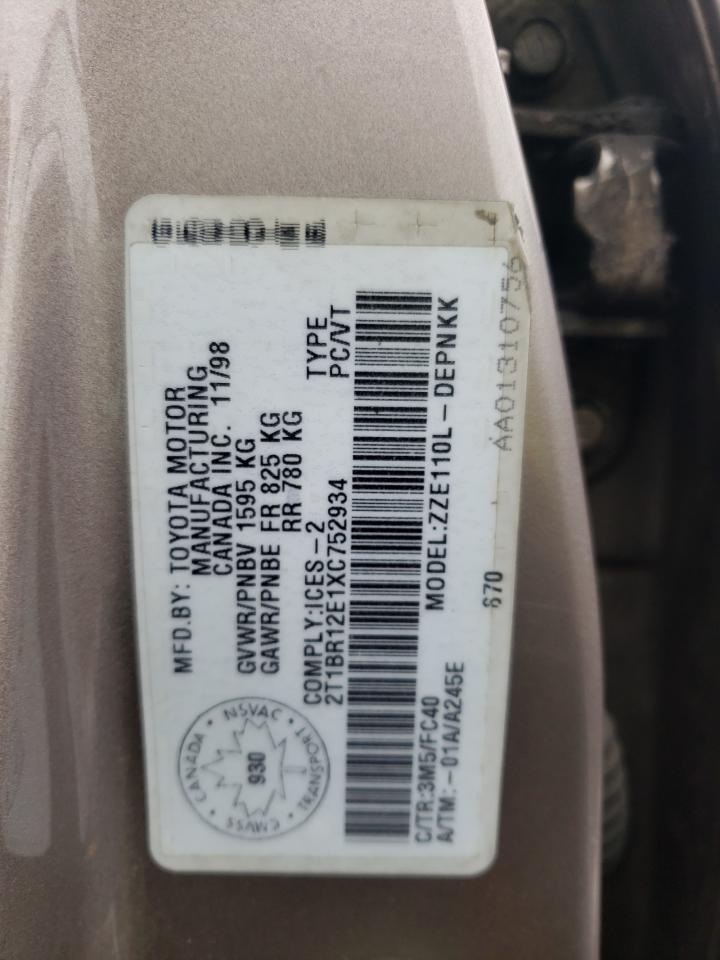 Photo 11 from auction – 1999 TOYOTA COROLLA VE with VIN 2T1BR12E1XC752934