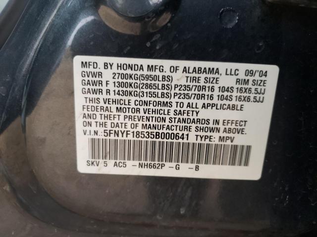 Photo 10 from auction – 2005 HONDA PILOT EXL with VIN 5FNYF18535B000641