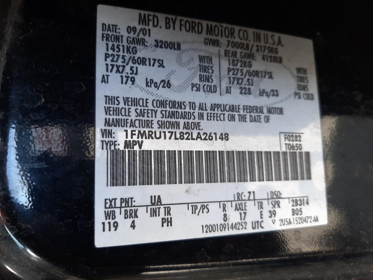Photo 10 from auction – 2002 FORD EXPEDITION with VIN 1FMRU17L82LA26148