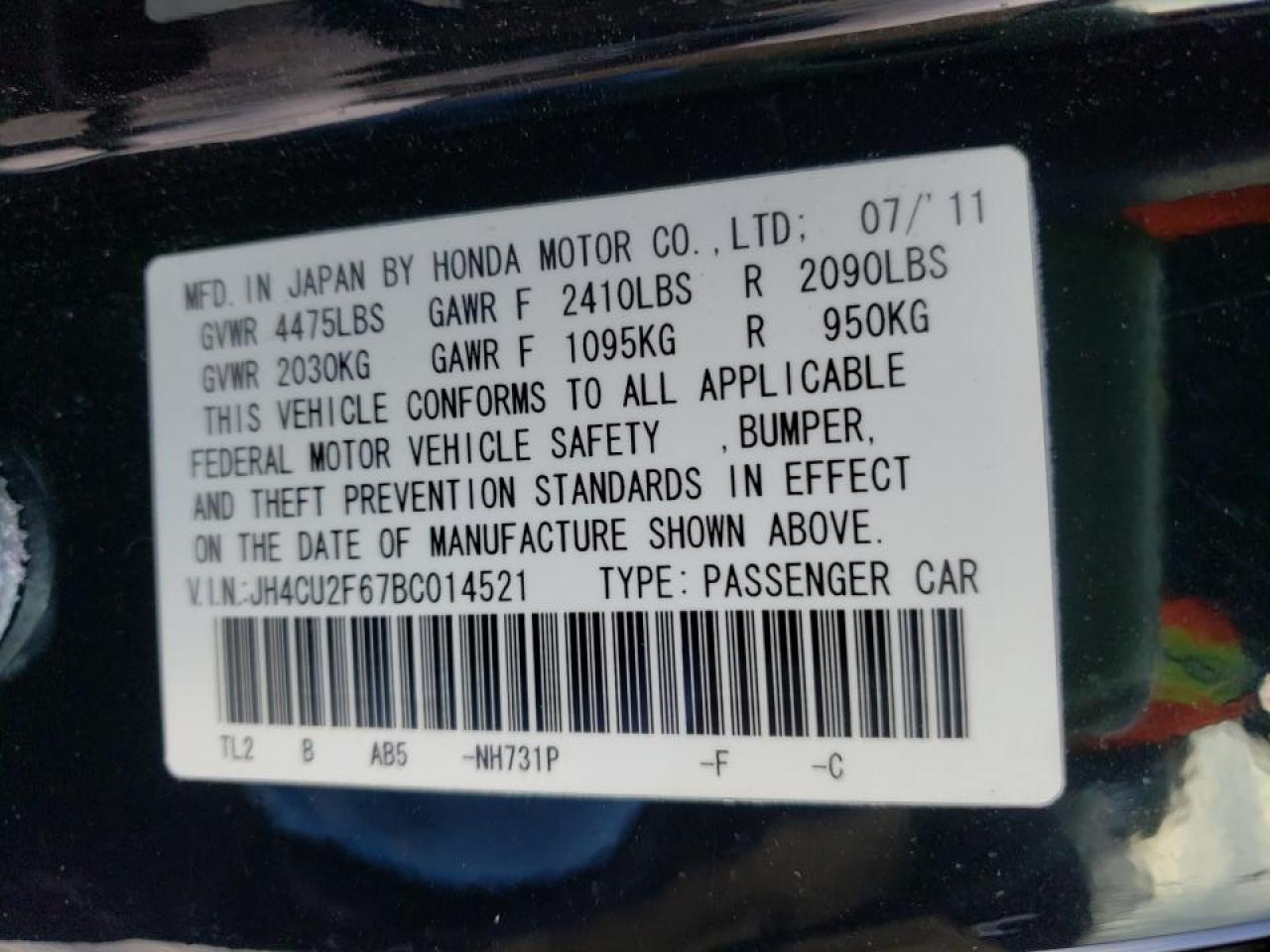 Photo 10 from auction – 2011 ACURA TSX with VIN JH4CU2F67BC014521