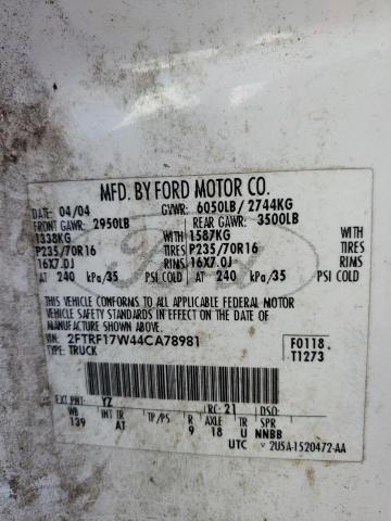 Photo 10 from auction – 2004 FORD F-150 HERI with VIN 2FTRF17W44CA78981
