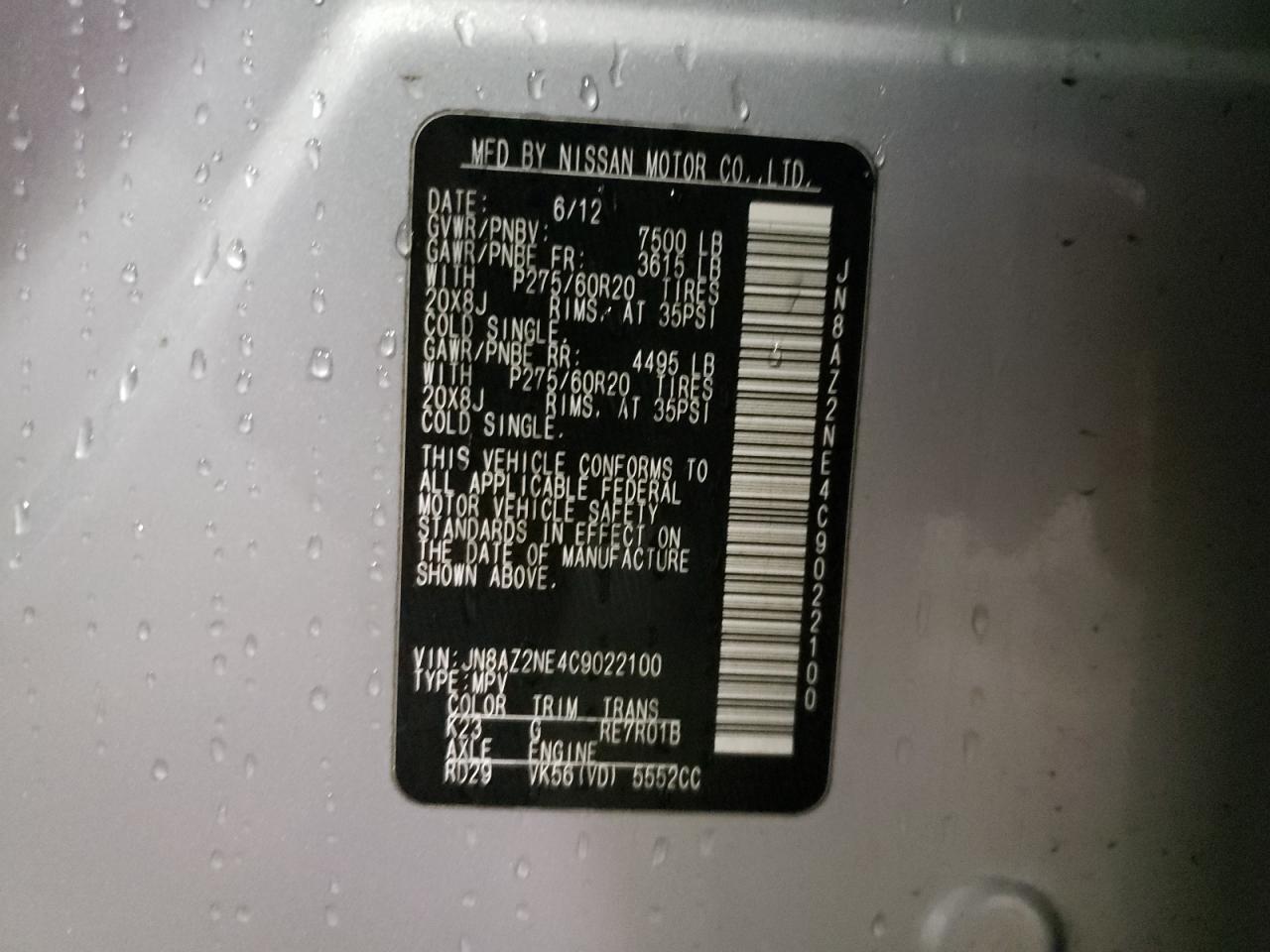 Photo 10 from auction – 2012 INFINITI QX56 with VIN JN8AZ2NE4C9022100