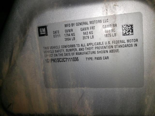 Photo 10 from auction – 2012 CHEVROLET CRUZE with VIN 1G1PK5SC2C7111036
