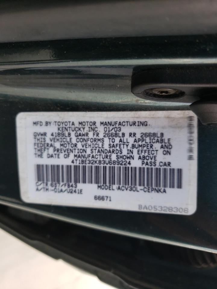 Photo 10 from auction – 2003 TOYOTA CAMRY LE with VIN 4T1BE32K83U689224