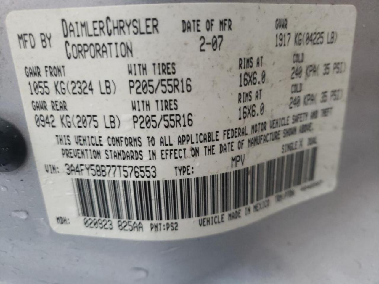 Photo 10 from auction – 2007 CHRYSLER PT CRUISER with VIN 3A4FY58B77T576553