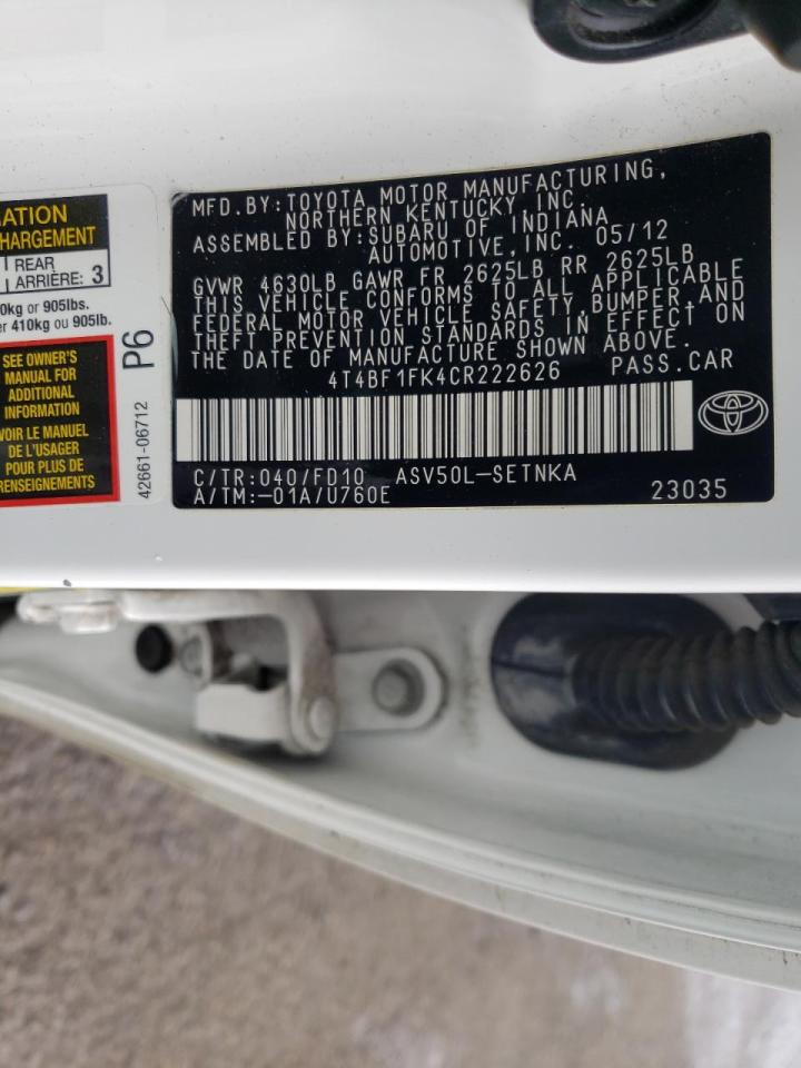 Photo 10 from auction – 2012 TOYOTA CAMRY BASE with VIN 4T4BF1FK4CR222626