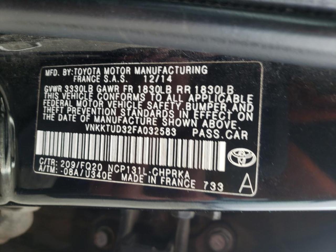 Photo 10 from auction – 2015 TOYOTA YARIS with VIN VNKKTUD32FA032583