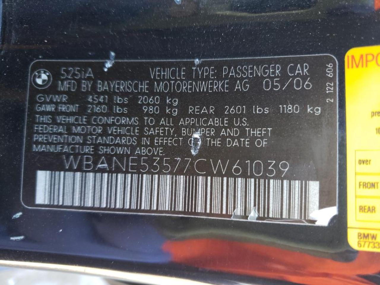 Photo 10 from auction – 2007 BMW 525 I with VIN WBANE53577CW61039