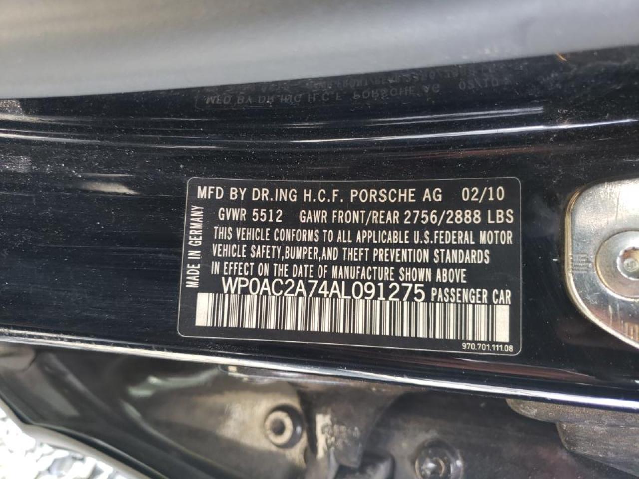 Photo 10 from auction – 2010 PORSCHE PANAMERA T with VIN WP0AC2A74AL091275