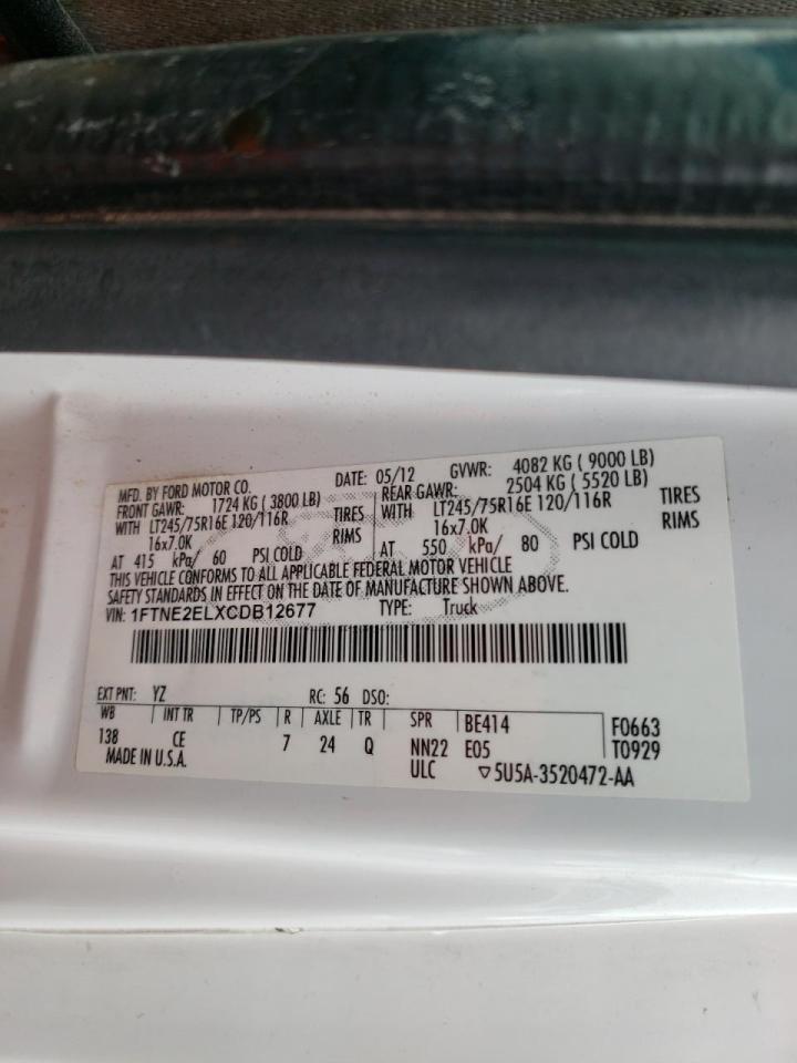 Photo 10 from auction – 2012 FORD ECONOLINE with VIN 1FTNE2ELXCDB12677