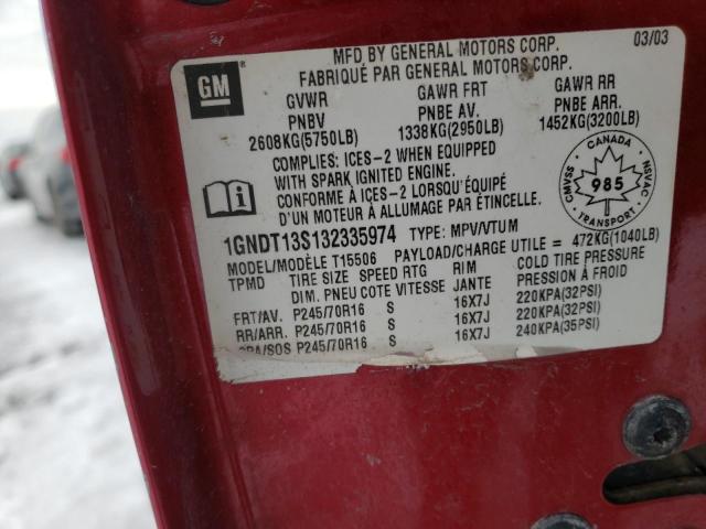 Photo 10 from auction – 2003 CHEVROLET TRAILBLAZE with VIN 1GNDT13S132335974