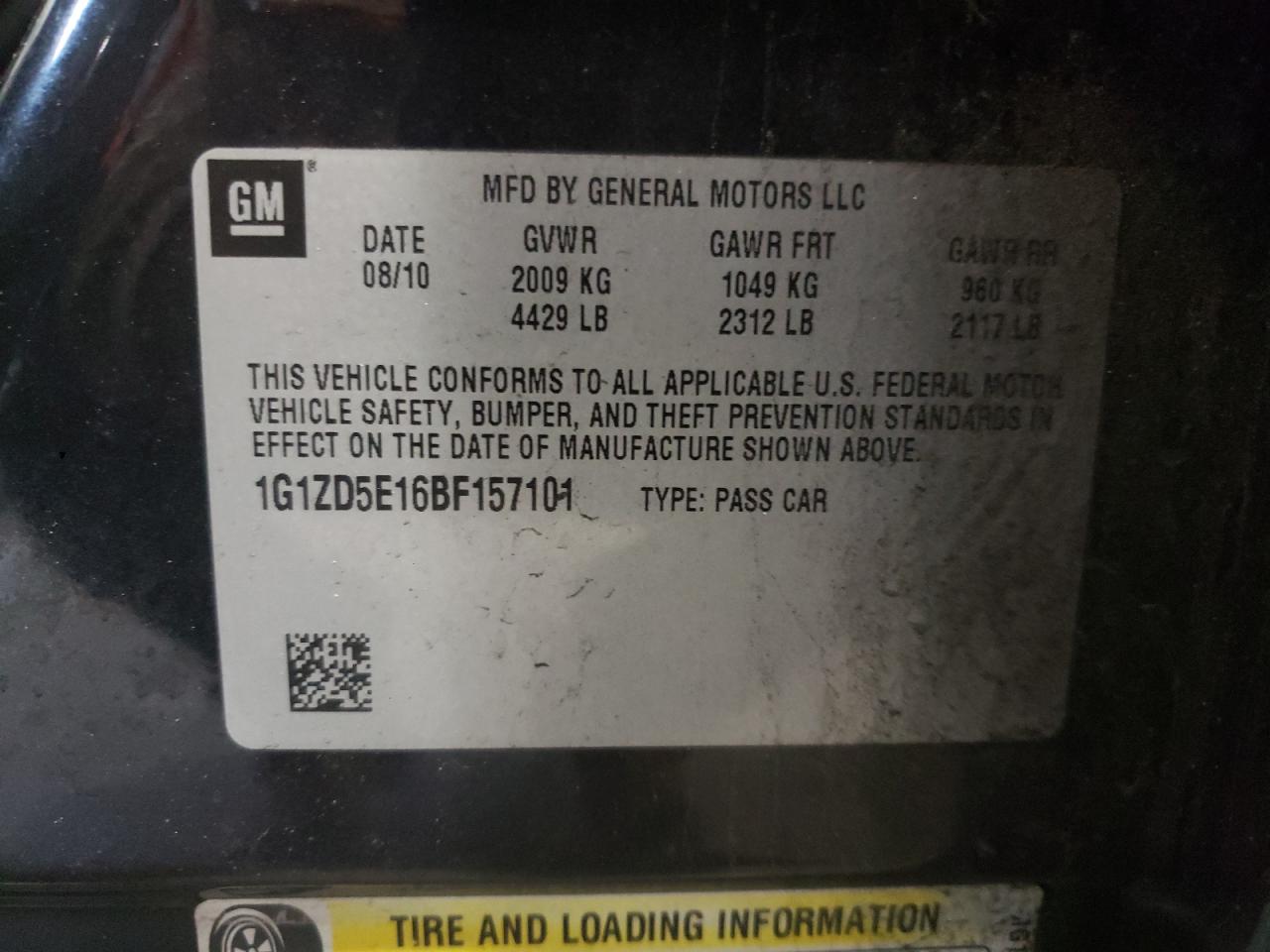 Photo 10 from auction – 2011 CHEVROLET MALIBU 2LT with VIN 1G1ZD5E16BF157101
