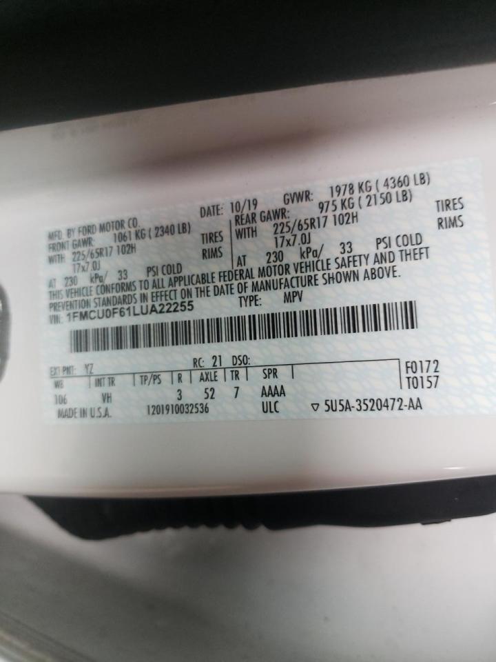 Photo 10 from auction – 2020 FORD ESCAPE S with VIN 1FMCU0F61LUA22255
