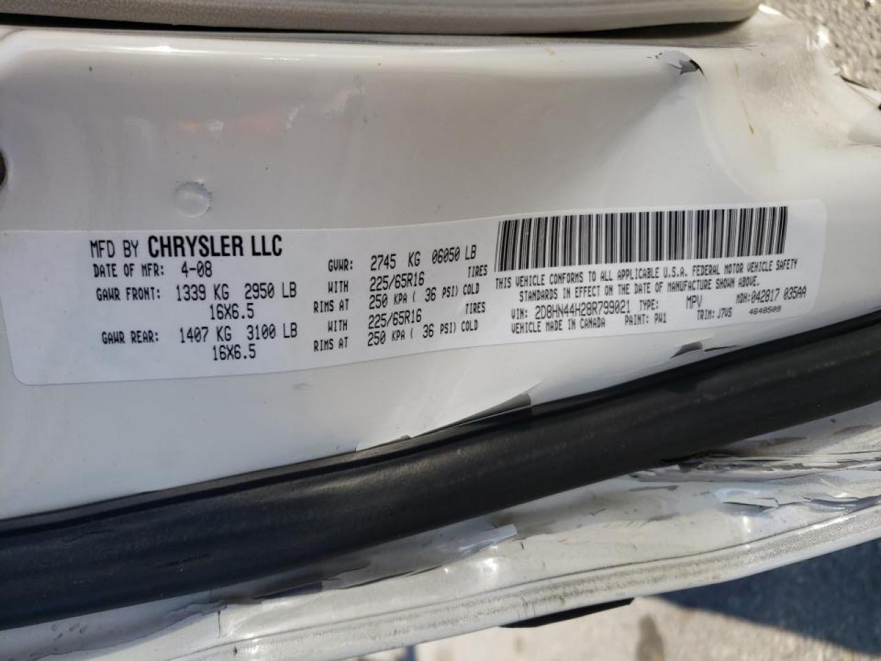 Photo 10 from auction – 2008 DODGE GRAND CARA with VIN 2D8HN44H28R799021