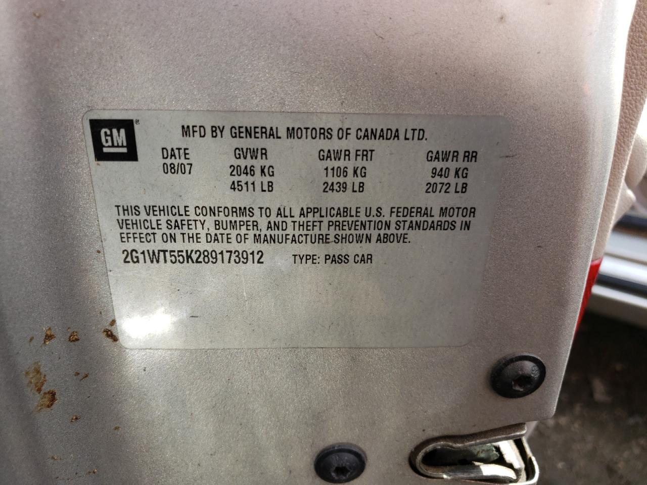 Photo 10 from auction – 2008 CHEVROLET IMPALA LT with VIN 2G1WT55K289173912