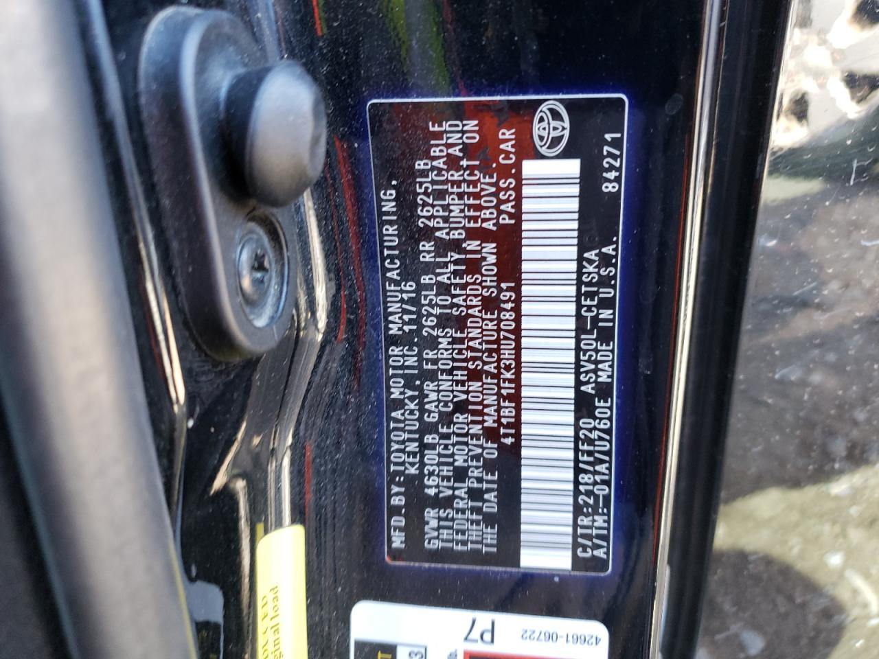 Photo 10 from auction – 2017 TOYOTA CAMRY LE with VIN 4T1BF1FK3HU708491