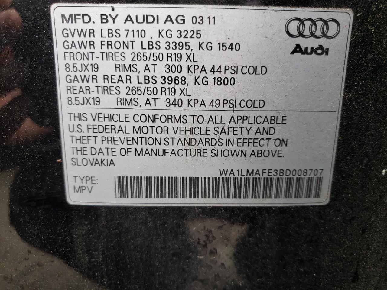 Photo 10 from auction – 2011 AUDI Q7 PREMIUM with VIN WA1LMAFE3BD008707