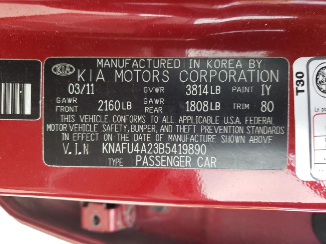 Photo 10 from auction – 2011 KIA FORTE EX with VIN KNAFU4A23B5419890