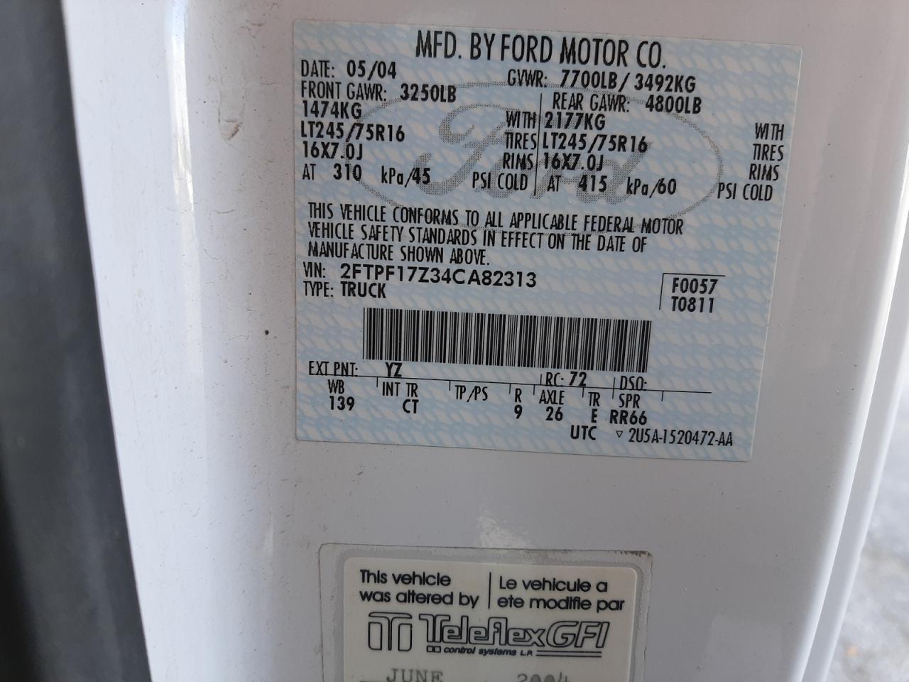 Photo 10 from auction – 2004 FORD F-150 HERI with VIN 2FTPF17Z34CA82313
