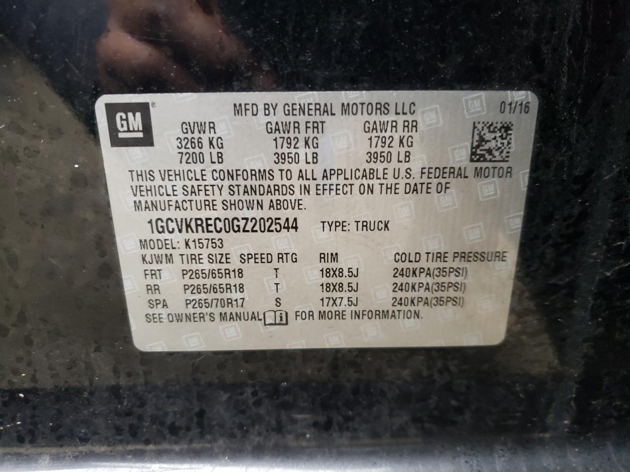 Photo 10 from auction – 2016 CHEVROLET SILVERADO with VIN 1GCVKREC0GZ202544