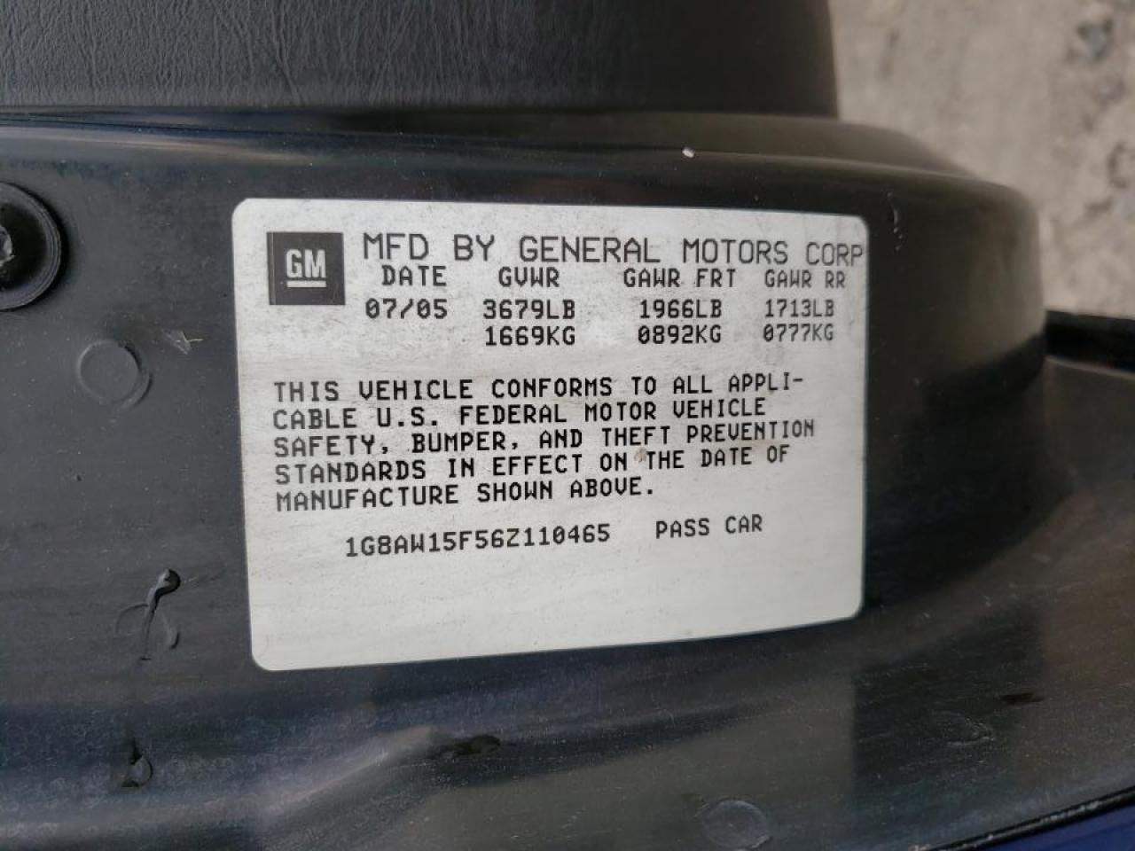 Photo 10 from auction – 2006 SATURN ION LEVEL with VIN 1G8AW15F56Z110465