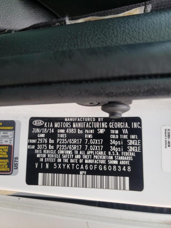 Photo 10 from auction – 2015 KIA SORENTO LX with VIN 5XYKTCA60FG608348