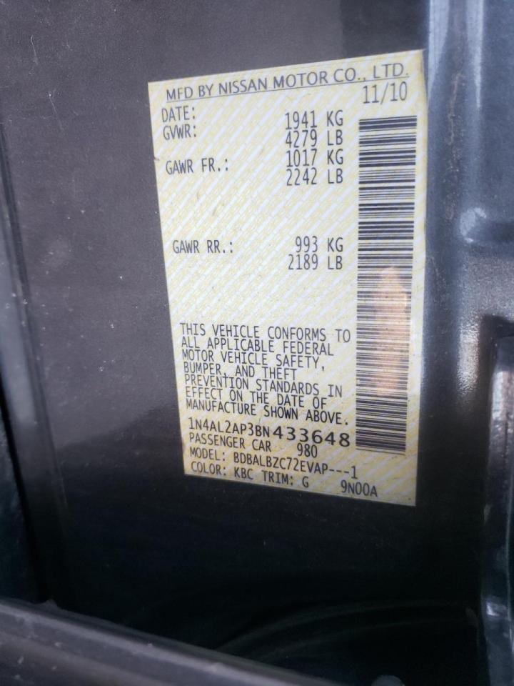 Photo 10 from auction – 2011 NISSAN ALTIMA BAS with VIN 1N4AL2AP3BN433648