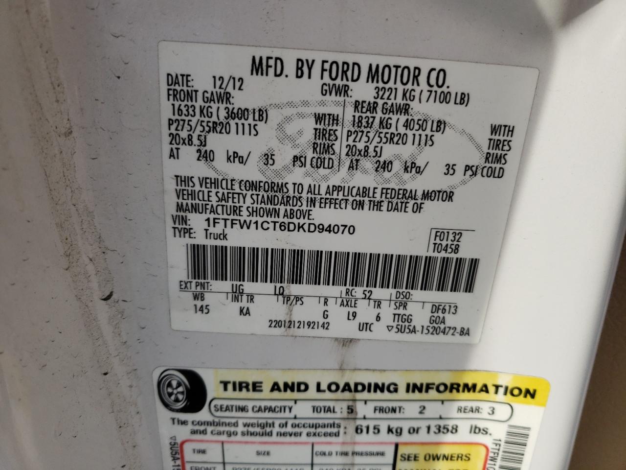 Photo 10 from auction – 2013 FORD F150 SUPER with VIN 1FTFW1CT6DKD94070