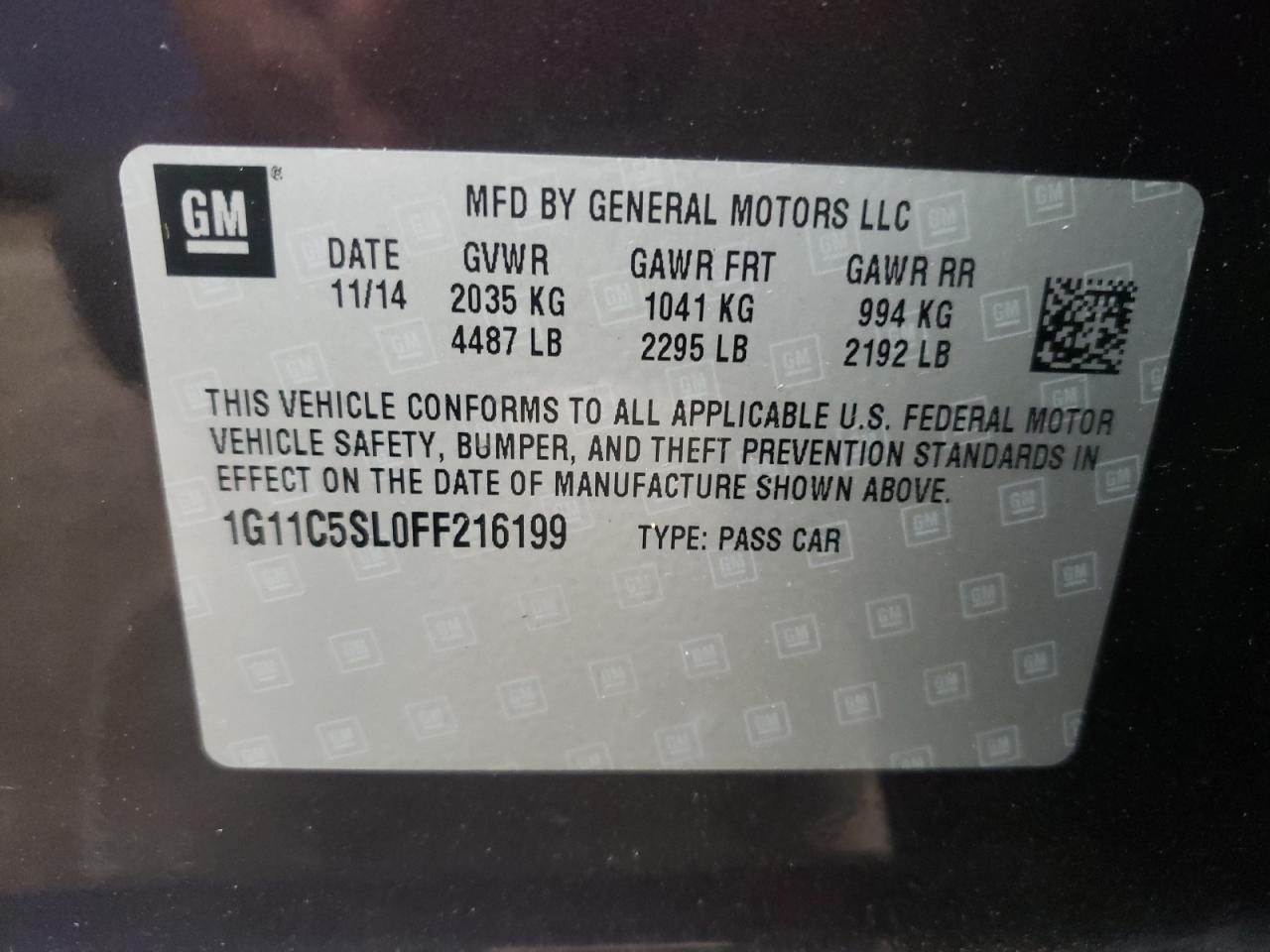 Photo 10 from auction – 2015 CHEVROLET MALIBU 1LT with VIN 1G11C5SL0FF216199