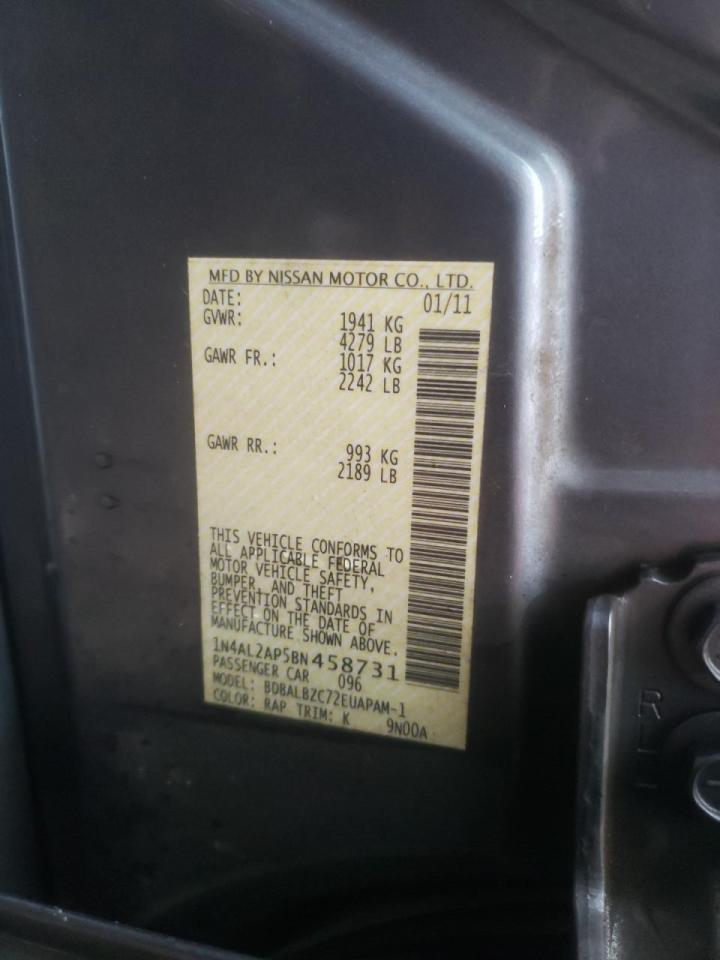 Photo 10 from auction – 2011 NISSAN ALTIMA BAS with VIN 1N4AL2AP5BN458731