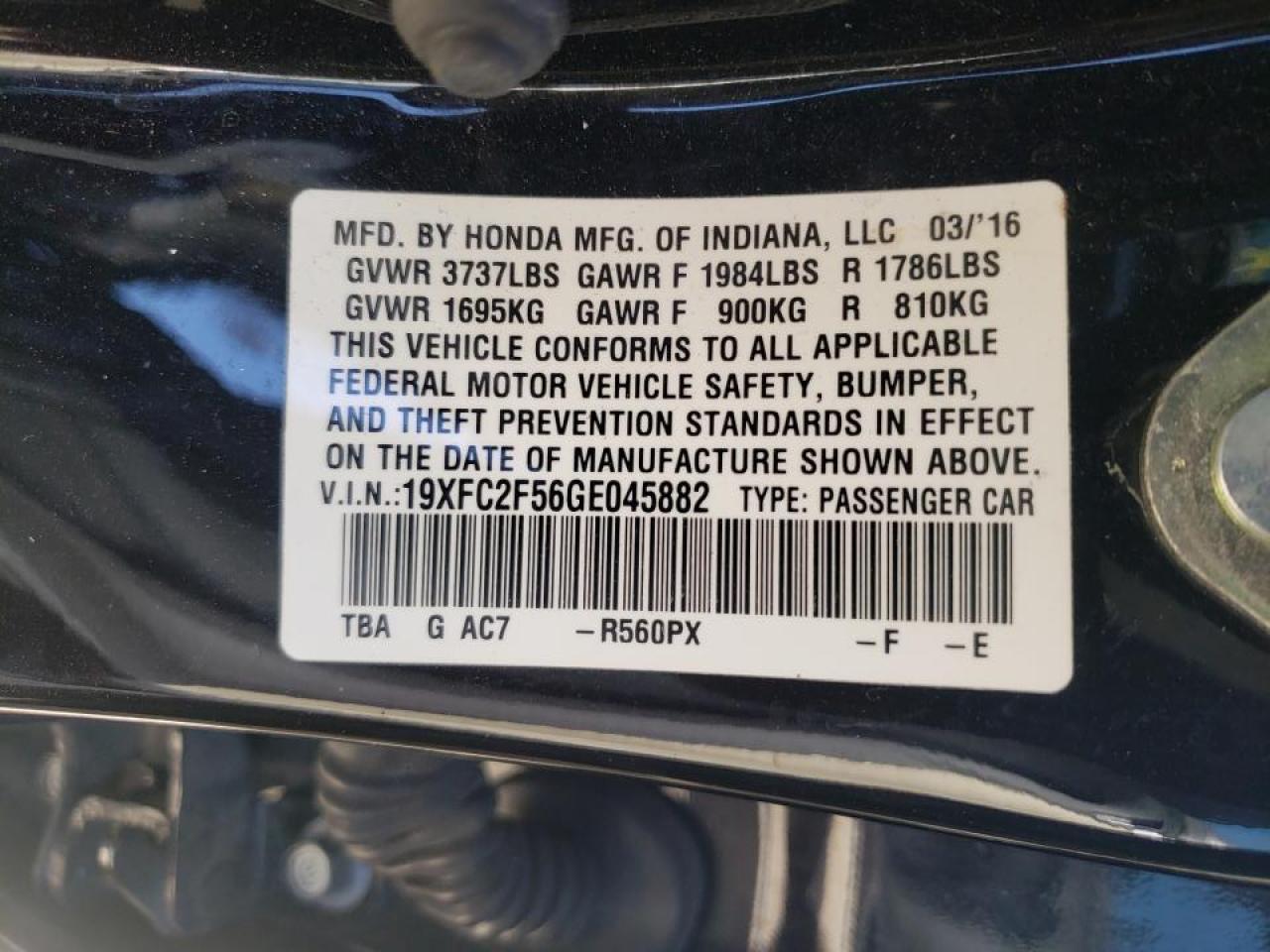 Zdjęcie 10 z aukcji – 2016 HONDA CIVIC LX z VIN 19XFC2F56GE045882
