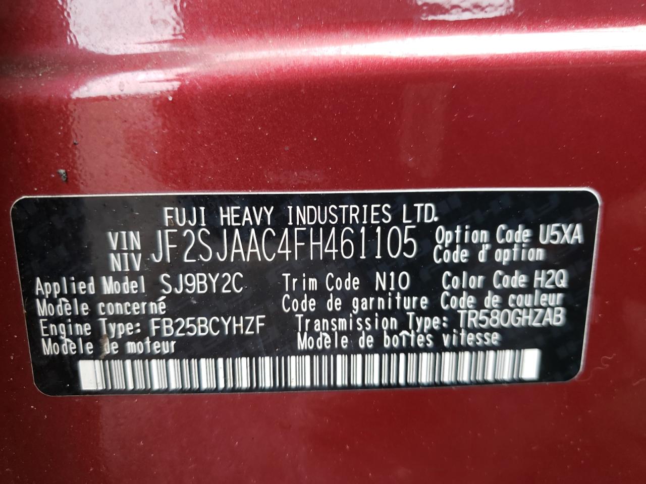 Photo 10 from auction – 2015 SUBARU FORESTER 2 with VIN JF2SJAAC4FH461105