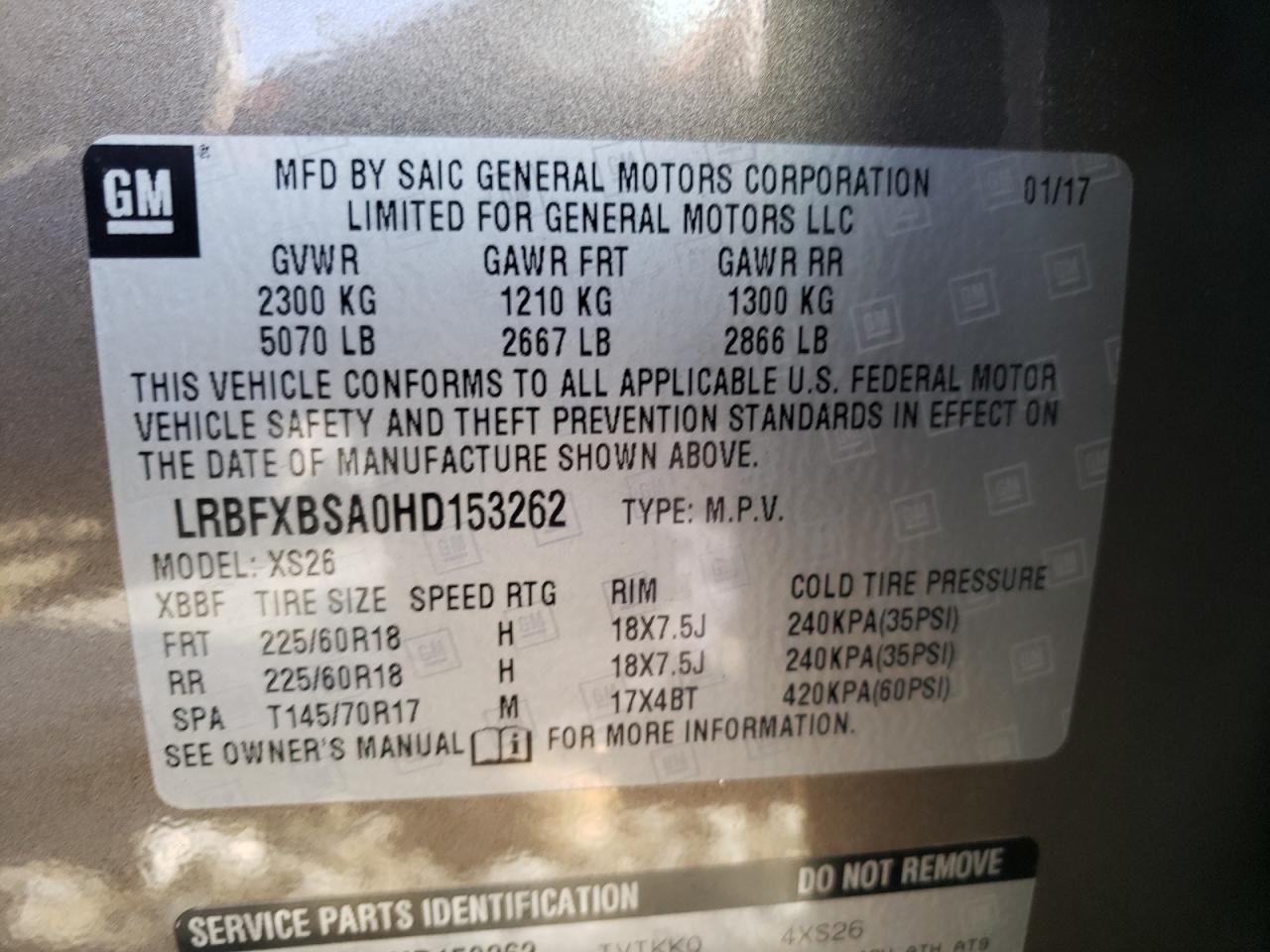 Photo 10 from auction – 2017 BUICK ENVISION E with VIN LRBFXBSA0HD153262