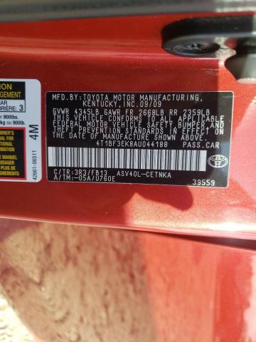 Photo 10 from auction – 2010 TOYOTA CAMRY BASE with VIN 4T1BF3EK8AU044188