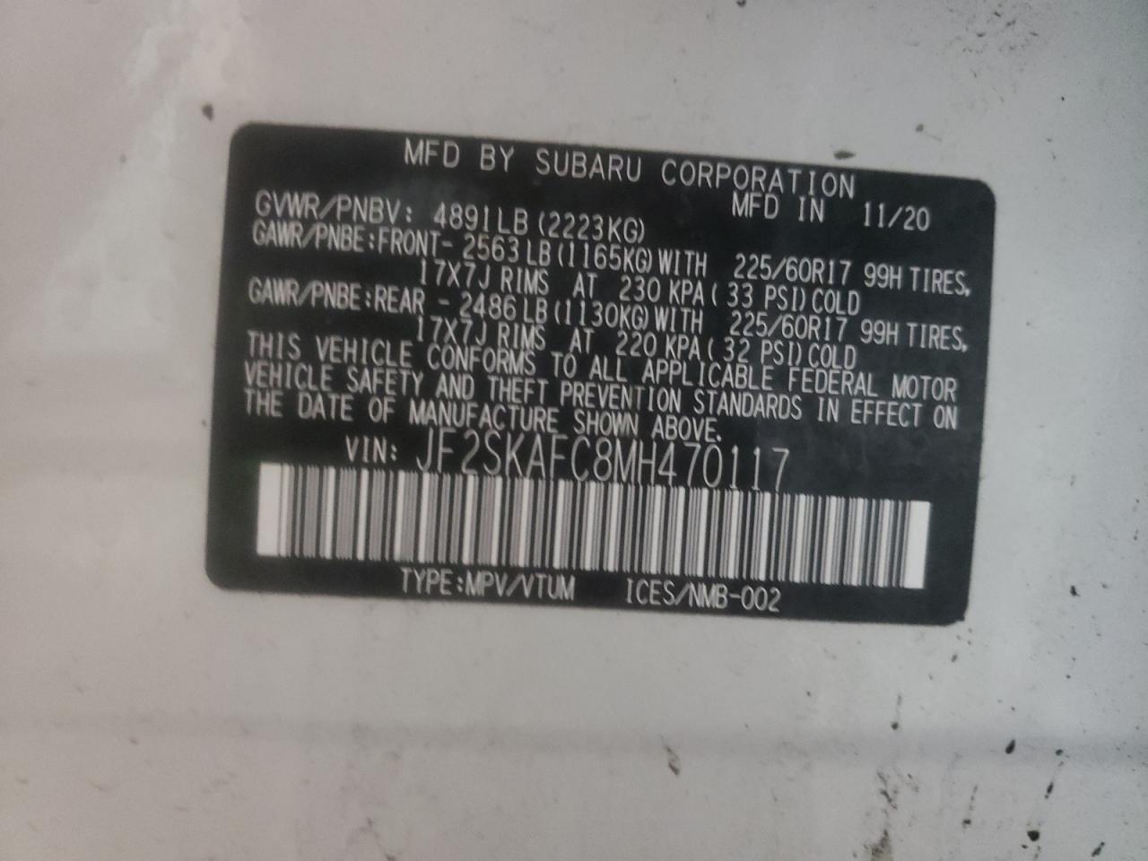 Photo 10 from auction – 2021 SUBARU FORESTER P with VIN JF2SKAFC8MH470117