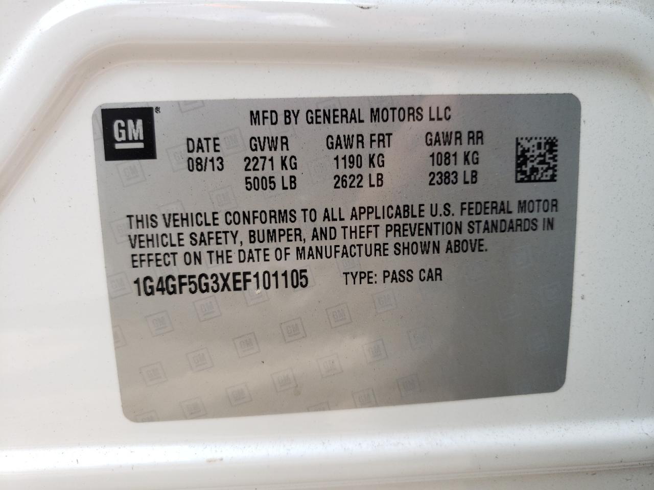 Photo 10 from auction – 2014 BUICK LACROSSE T with VIN 1G4GF5G3XEF101105