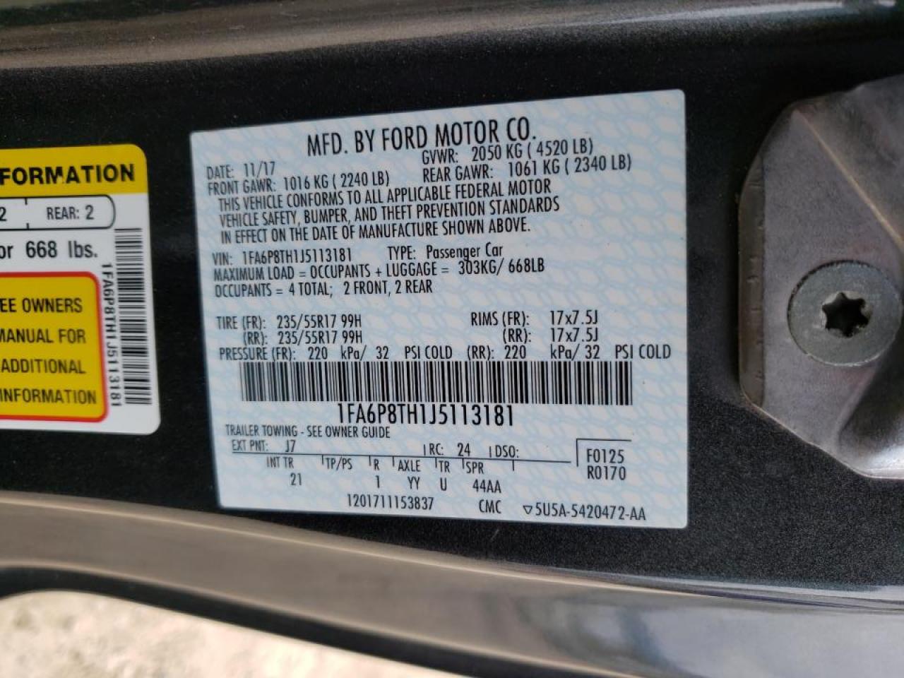 Photo 10 from auction – 2018 FORD MUSTANG with VIN 1FA6P8TH1J5113181