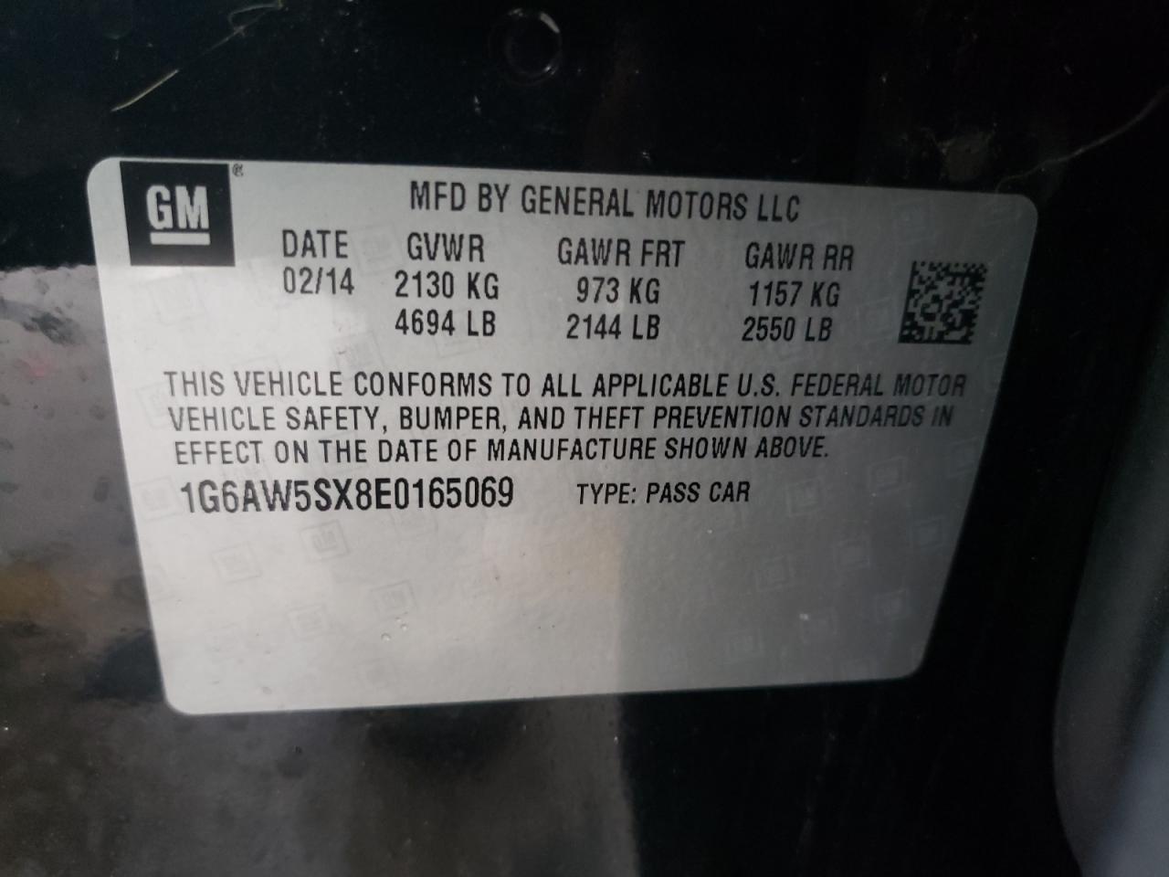 Photo 10 from auction – 2014 CADILLAC CTS with VIN 1G6AW5SX8E0165069