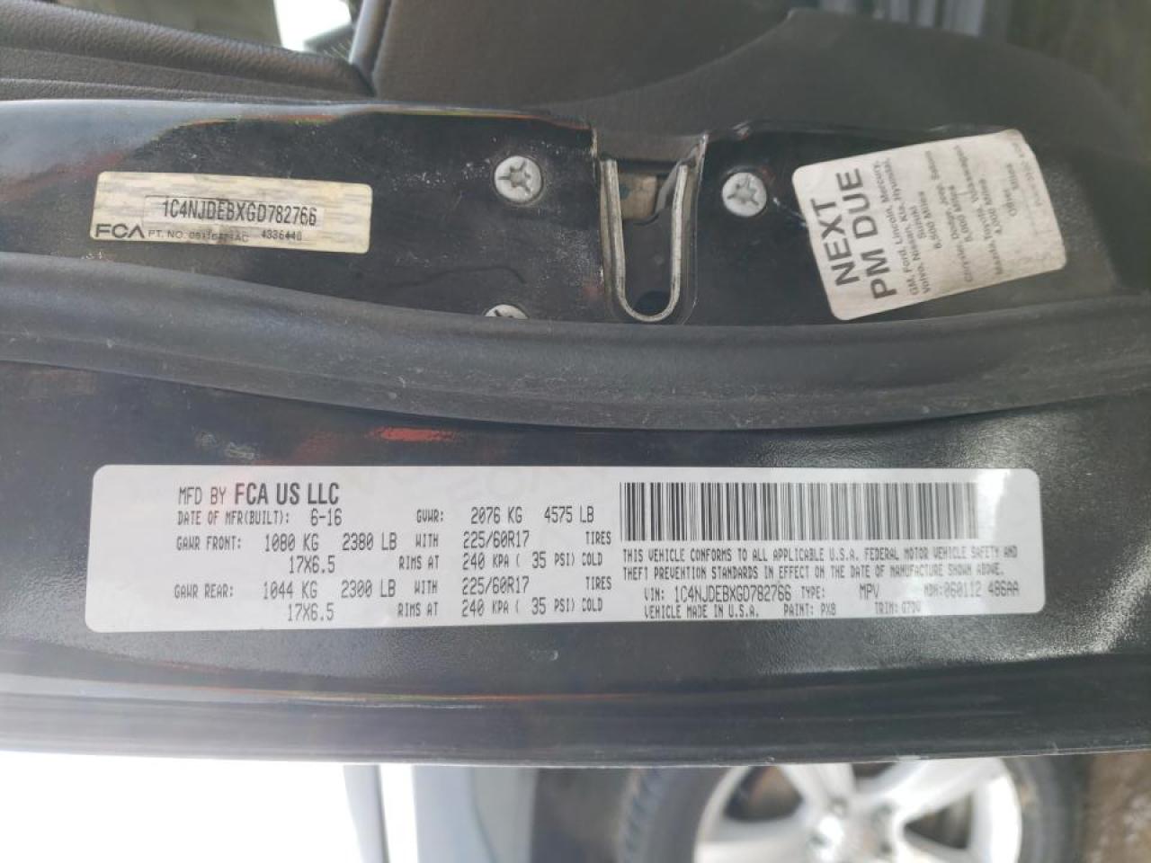 Foto 10 de la subasta – 2016 JEEP COMPASS LA con VIN 1C4NJDEBXGD782766