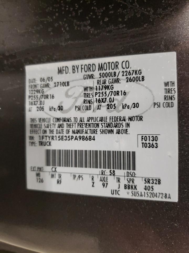 Photo 10 from auction – 2005 FORD RANGER SUP with VIN 1FTYR15E35PA98684