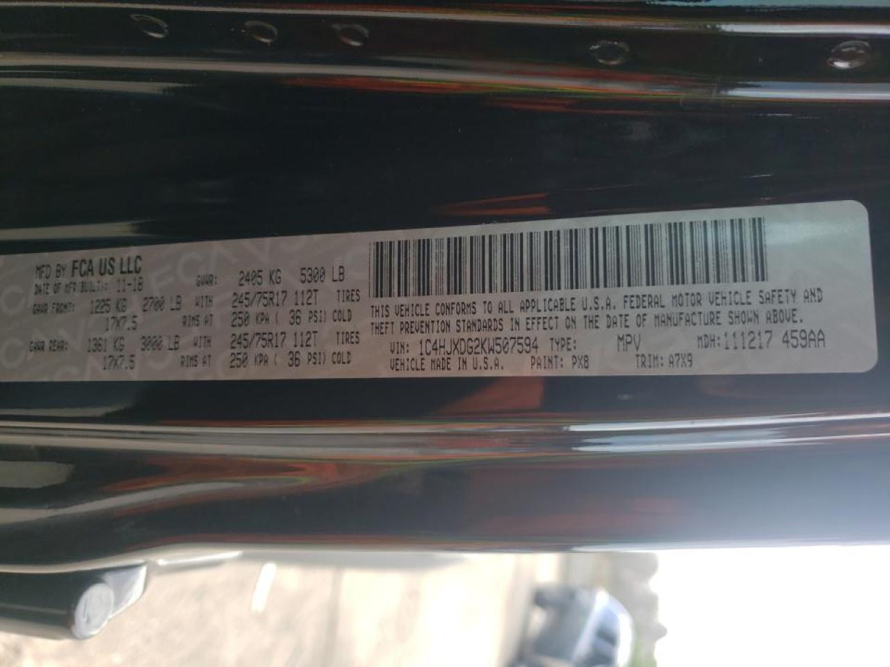 Photo 10 from auction – 2019 JEEP WRANGLER U with VIN 1C4HJXDG2KW507594