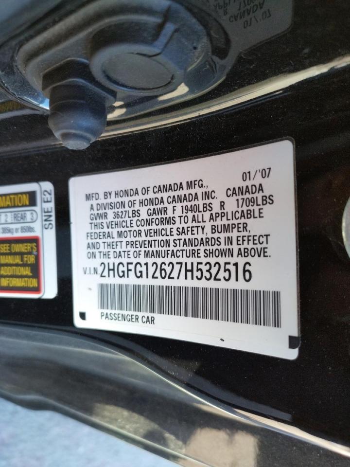 Photo 10 from auction – 2007 HONDA CIVIC with VIN 2HGFG12627H532516