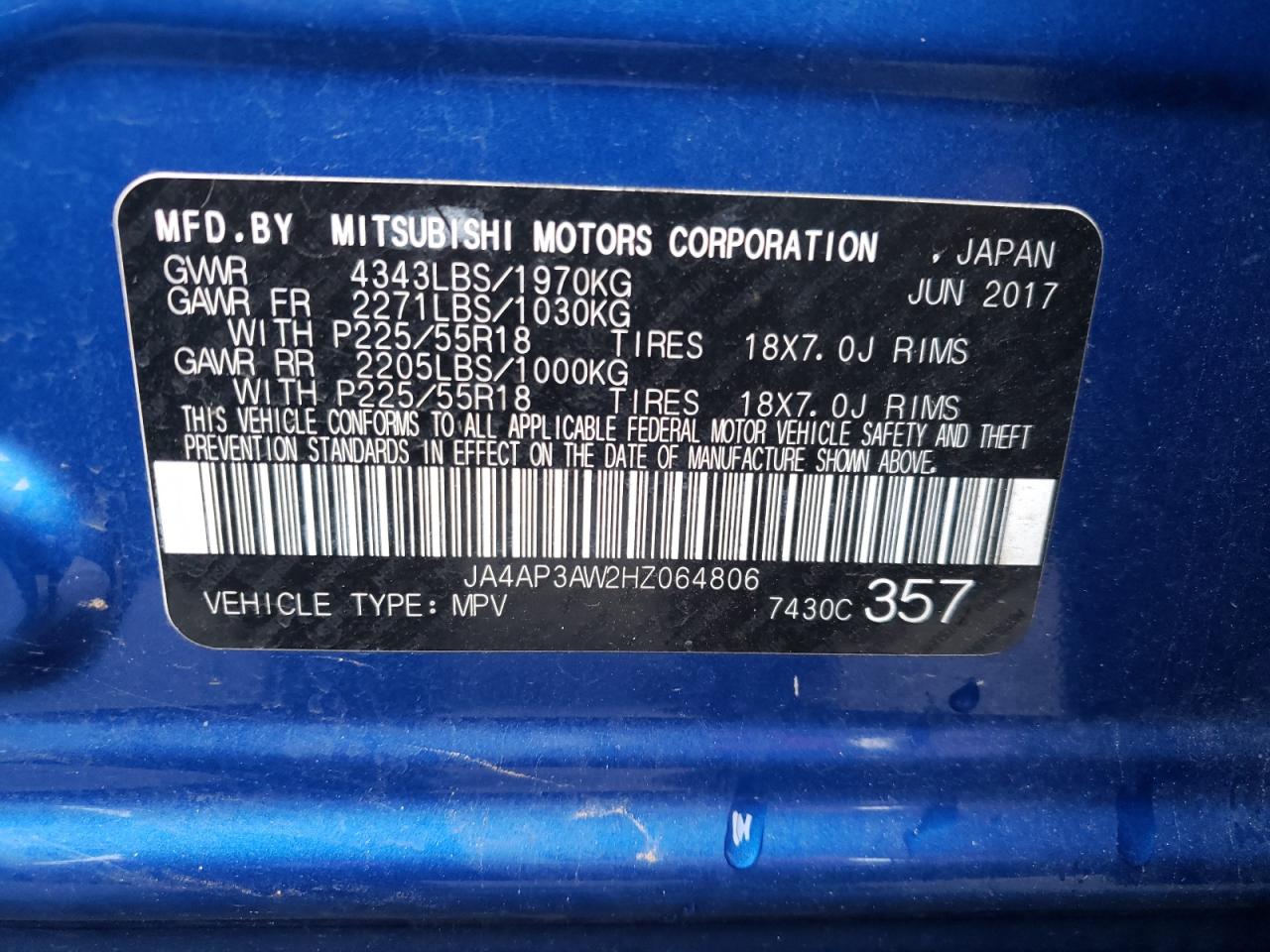 Photo 10 from auction – 2017 MITSUBISHI OUTLANDER with VIN JA4AP3AW2HZ064806