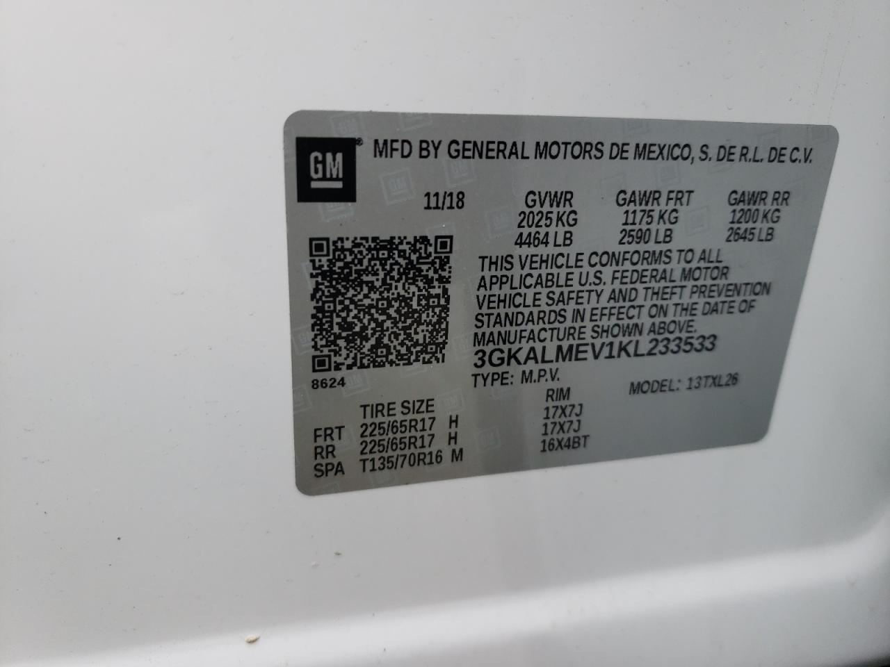 Photo 10 from auction – 2019 GMC TERRAIN SL with VIN 3GKALMEV1KL233533
